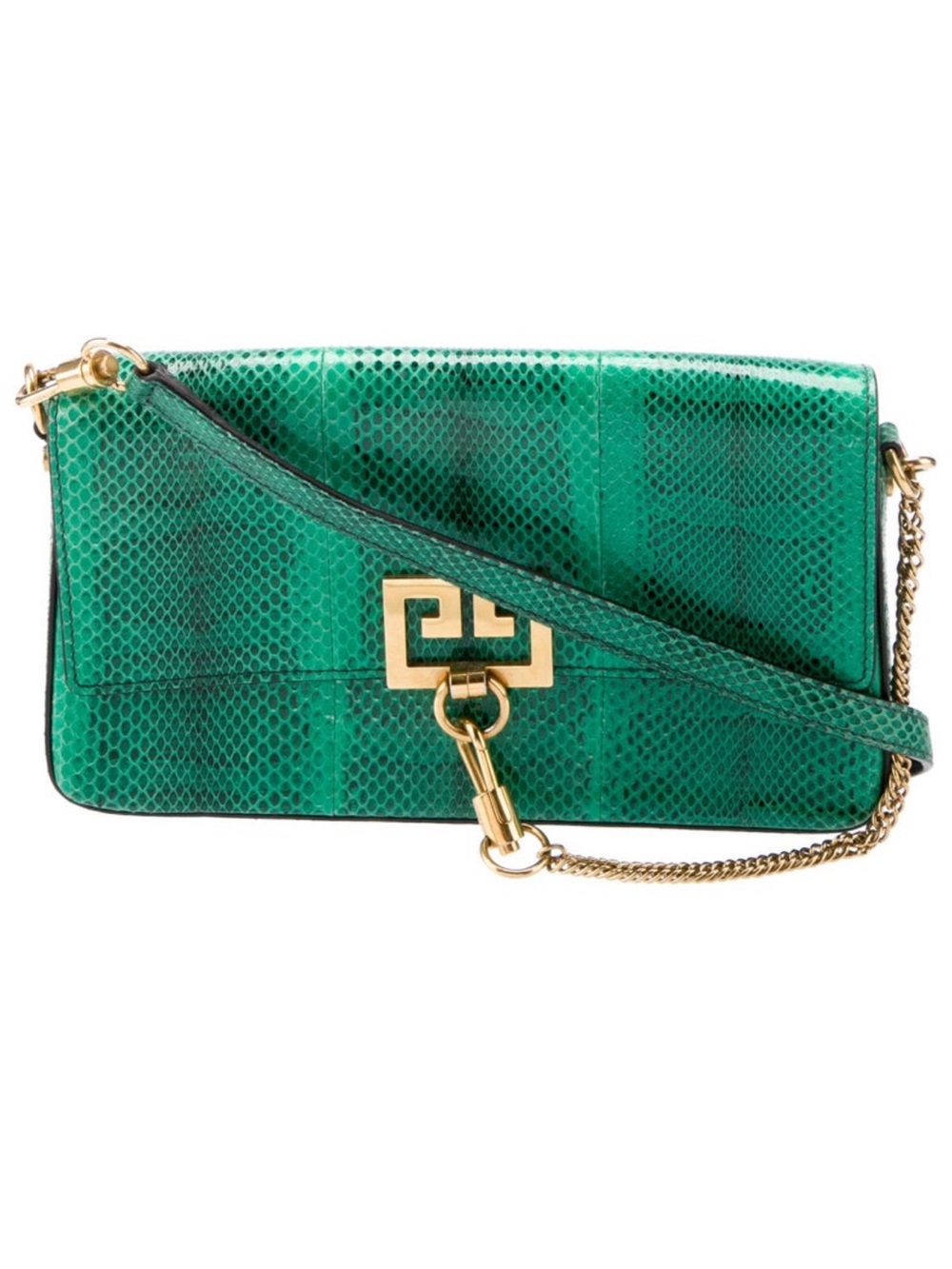 Givenchy Emerald Green Python-Texture Crossbody with Gold Hardware